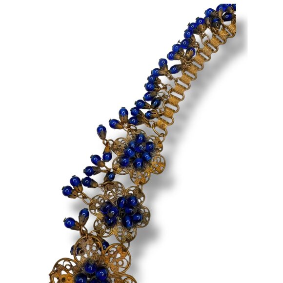 Vintage Miriam Haskell Filigree Floral Necklace Blue Glass Beads 1930s Pre-war - Picture 10 of 16